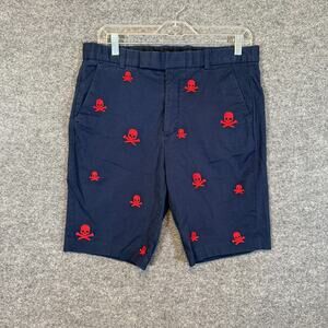G FORE Shorts Mens 32 Blue Skull Print Golf Shorts Flat Front Chino Belt Loops